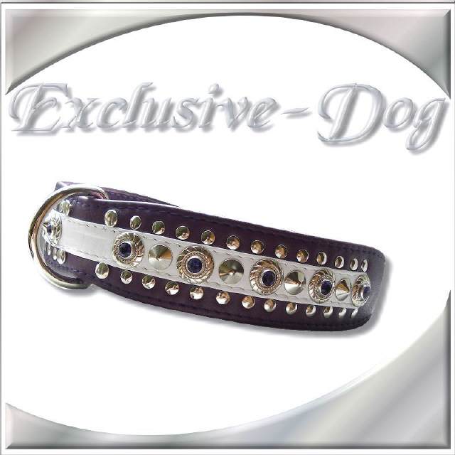 Lederhalsband Nieten Strass Hundehalsband lila