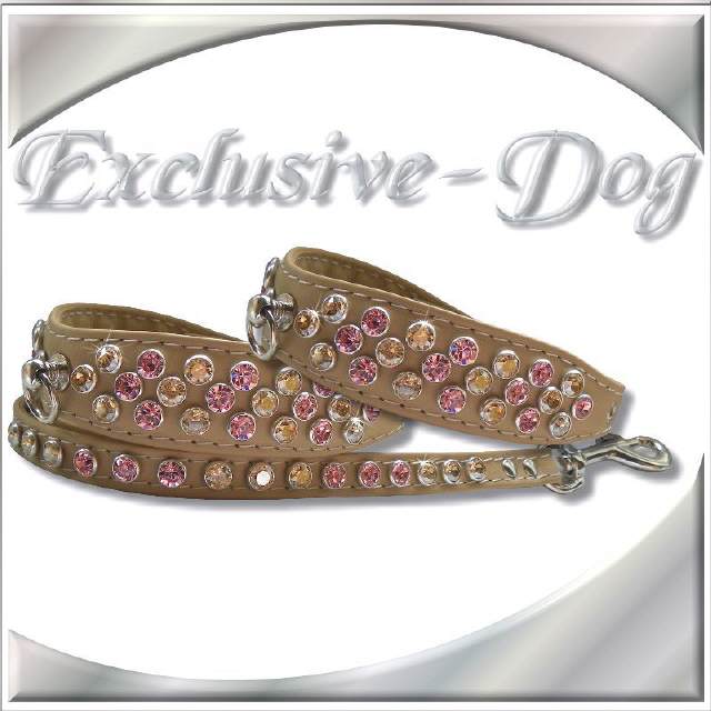 Chihuahua XS Strasshalsband Yorkshire beige-rosa