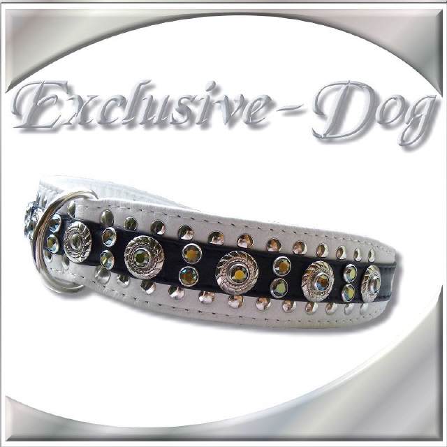 schwarz/wei&szlig; Hundehalsband Strass Lederhalsband