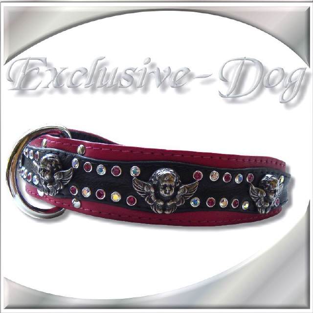 Engel Strasshalsband in pink Lederhalsband